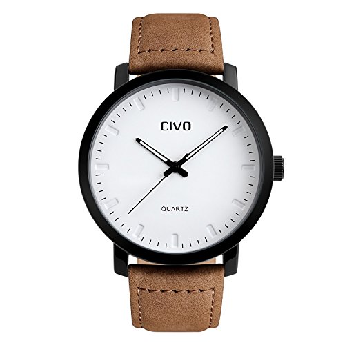 CIVO Herren Braun Lederband Analog Quartz Uhren Luxus Elegant Wasserdichte Armbanduhr Business Uhr Einfaches Zeitloses Design Klassisch Casual Kleid Sport Armbanduhren Wei Dial CIVO Herren Braun Lederband Analog Quartz Uhren Luxus Elegant Wasserdichte Armbanduhr Business Uhr Einfaches Zeitloses Design Klassisch Casual Kleid Sport Armbanduhren Wei Dial