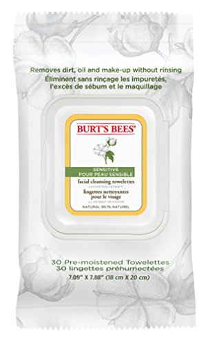 Burt's Bees Sensitive Facial Cleansing Towelettes with Cotton Extract, 30 Count