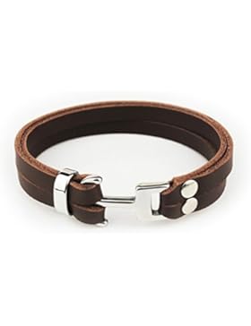 Leder Armband Wrap Manschetten Armbänder mit Edelstahl Anker Schließe für Männer und Frauen