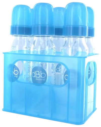 dBb Remond 177369 Bottle Carrier with 6 Round Glass Feeding Bottles with Silicone Teats Translucent Turquoise 240 ml