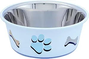 Elton Paw & Bone Cutie Bowls (White) Dog Bowls Export Quality Inside Stainless Steel Outside Colorful Plastic Dog Food Bowl Feeder Bowls Pet Bowl for Feeding Dogs Cats and Pets (Medium 0.85 L)