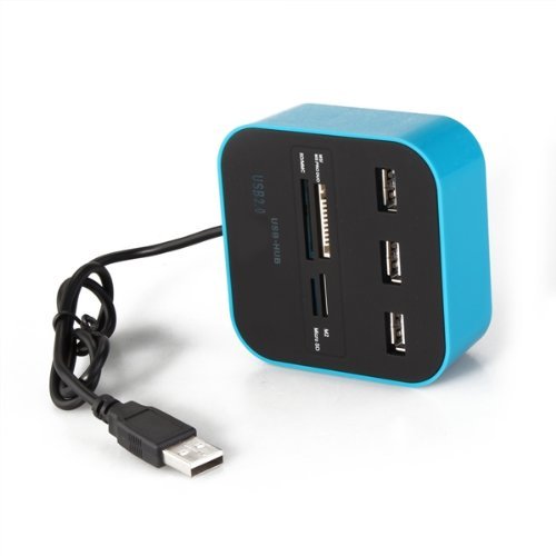 SODIAL(R) USB Hub Verteiler 3 Port USB 2.0/1.1 Combo Kartenleser Kartenlesegeraet Blau - 2