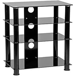 MMT Furniture Designs - Meuble Hi-FI à 4 étagères en Verre Noir - Hauteur : 650 mm