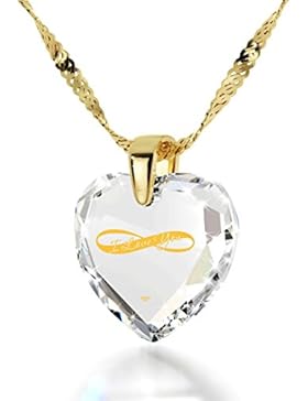 Vergoldete Herzkette I Love You und Unendlichkeitszeichen Graviert mit 24k Gold auf 17mm Zirkonia Anhänger, 45cm...