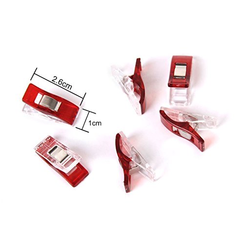 100 PCS Kunststoff klar und rot Patchwork Näharbeiten Quilter halten Wonder Clips Klemme Nähen Craft Quilt Binding - 3