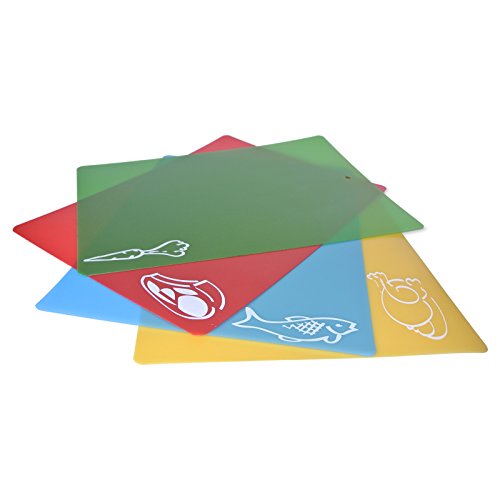 LUPO Flexibles Farbcodiertes Schneidebrett 4 Besondere 38cm x 28cm Matten Utensil Set Spülmaschinenfest und Keimfrei Antibakteriell - 4