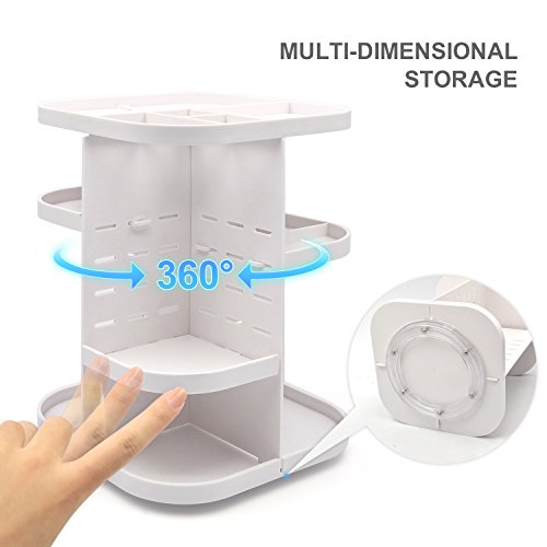 Becoyou 360 Grad Drehbarer Kosmetikorganizer Make up Organizer Multifunktionale Aufbewahrungsbox für Schminke, Gesichtswasser, Cremes, Kosmetikpinsel und Lippenstifte, Weiß - 7