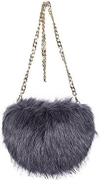 Ladies Silver Grey Faux Fur Cross Body Handbag