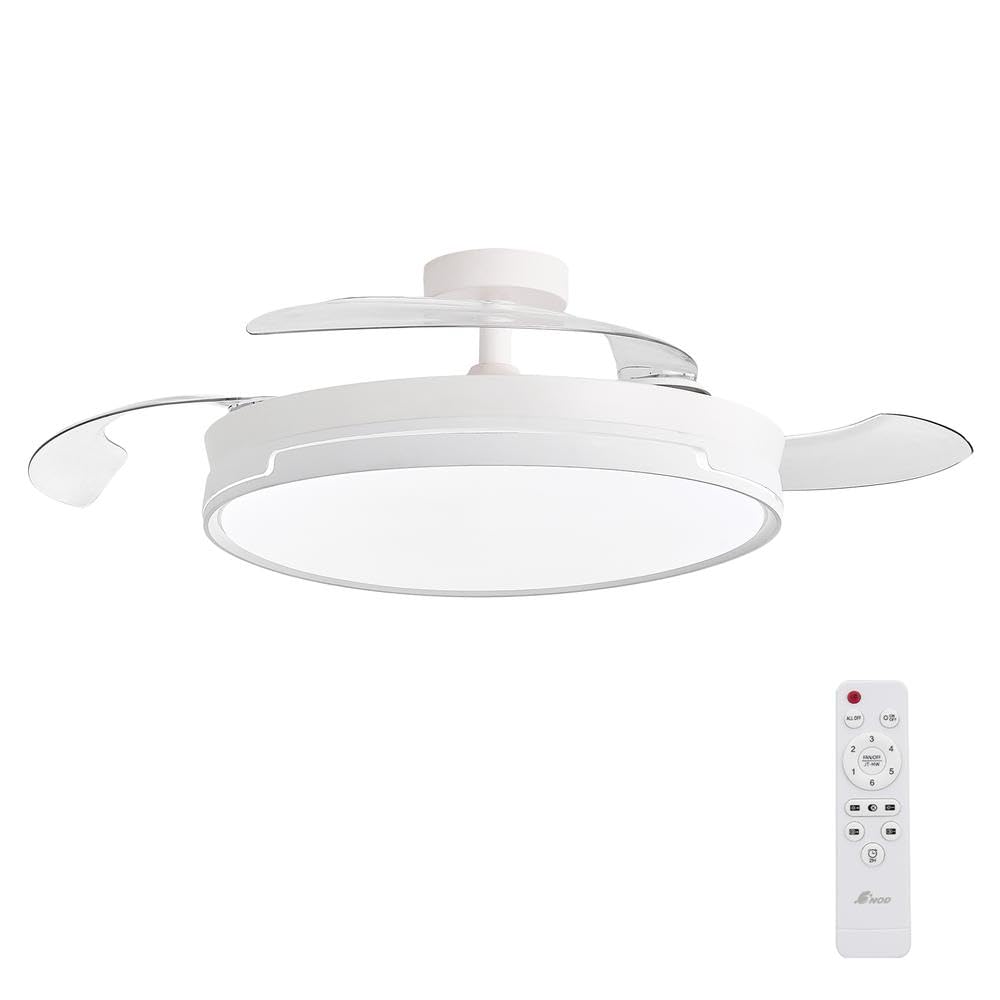 3NOD CONCEPT RAY Ventilador de Techo con Luz y Aspas Retráctiles, Blanco | Luz LED regulable, 3 tonos de luz, Motor DC, 6 velocidades, Mando a distancia, Temporizador 2H, Modo verano/invierno