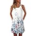 Produktbild Kleid Damen,Binggong Frauen Lose Sommer Vintage ärmellose 3D Blumendruck Bohe Tank Short Mini Dress Sling Abendkleid Reizvoller Casual Rock Hot (2XL, Weiß 4)