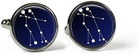 Rosetta London Gemini Constellation Sky Zodiac - Glass Picture Cufflinks – Silver Plated (Art Print Photo)