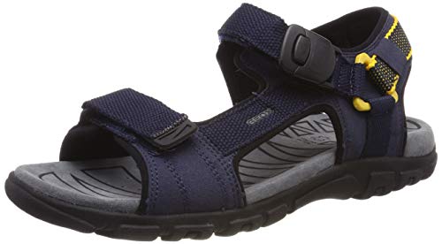 Geox Strada H, Sandalias con Punta Abierta para Hombre, Azul (Navy/Yellow C0657), 46 EU