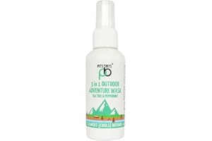 PITS AND BITS 100ml Pits & Bits 3 in 1 Outdoor Adventure Wash, Tea Tree & Peppermint, Cleanses, Cools, Defends - Cooling No Rinse Body Wash, DEET Free Insect Repellent Spray for Midges and Ticks