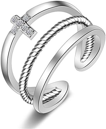 Shawa Jewelry Cross Resizable Open Ring with Cubic Zirconia Double Bands Ring