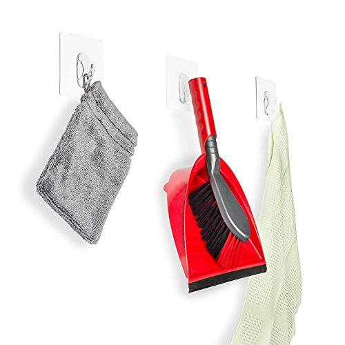 Zauber-Haken 5x Jumbo 10cm | ohne Bohren | flexibel einsetzbare Tür-Haken | Wand-Haken für Geräte, Utensilien | Kleider-Haken für Jacken, Schals, Gürtel | wiederverwendbare Badezimmer-Haken | 4,5kg belastbar | transparent - 5