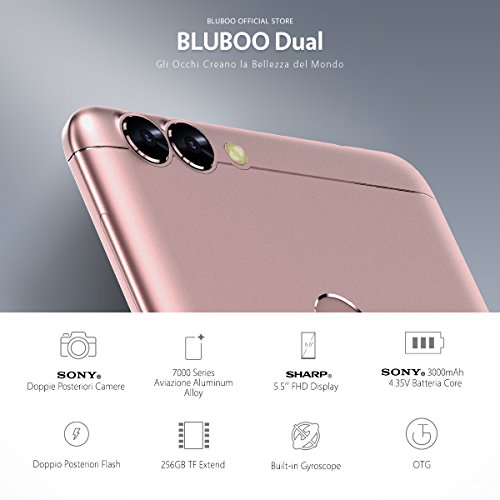 BLUBOOÂ® Dual 4G LTE Smartphone Android 6.0 5.5 Pollici Sharp FHD MTK6737T Quad Core 1.5 GHz, 2GB RAM + 16GB ROM, 13.0 MP + 2.0 MP Dual Posteriore Camera, Sensore di Impronte Digitali [Oro Rosa]