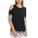 Produktbild Junjie Mode Damen Tops,Nackte Schulter Kurzarm Spitze Applique Cold Shoulder Baumwolle T-Shirt O-Ausschnitt