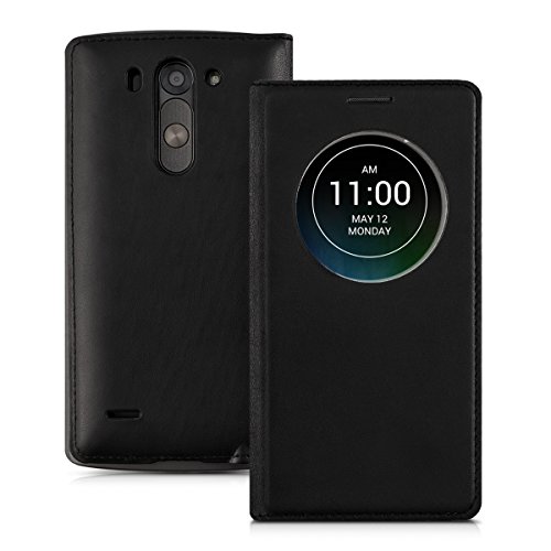 kwmobile Funda potectora pr  ctica y Chic con tapicer  a de Cuero sint  tico Flip Cover para LG G3 S D722V en Negro