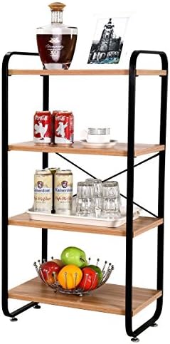 4-Wooden-Shelf D13" W19" H37.6" Black Steel Storage Rack Shelving Unit WJG4896-4BK