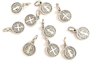 DE BUSSY 10 medagliette di San Benedetto in metallo bagnato argento, 9 mm Una delle medagliette più antiche della cristianità, chi la indossa crede che abbia potere contro il male.