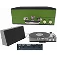 Retro 1960s Style COMPACT SUITCASE RECORD PLAYER, 20 watt PMPO, AUX IN, plays iPh, Samsung Galaxy, Sony Xperia, Smart Phones music through speakers. Detachable speakers. Steepletone SRP025-15x, Green
