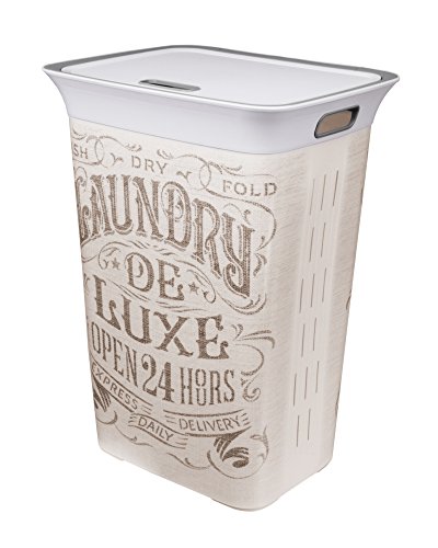 Wäschetruhe Set Wäschekorb Wäschepuff mit Belüftung Moda Vintage 60 Liter mit Deckel + 45 Liter Wäschesammler mit 4 Griffen - 3