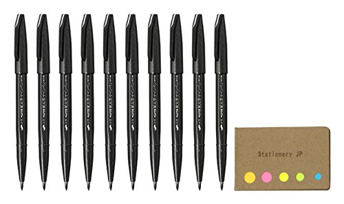 Pentel Fude Touch Brush Sign Pen, Medium, 10-pack, Sticky Notes Value Set