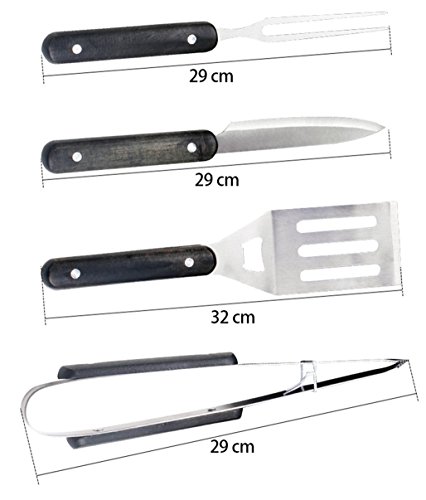 RoseFlower® 4 teilig Hochwertige Edelstahl Grillbesteck Barbeque mit beweglichem Segeltuch-Speicher-Fall – Perfekte Schwerlast Professionelle Grill-Werkzeug BBQ Zubehör Kit - 3