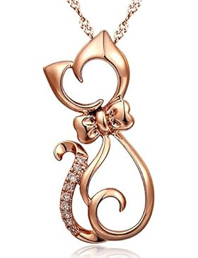 Chaomingzhen 925 Sterling Silber Roségold Plated Zirkonia Charm Katze Anhänger Halsketten Damen 45cm Kette