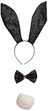 Bunny Damenkostüm-Set Hase Glitzer 3-teilig schwarz Einheitsgröße