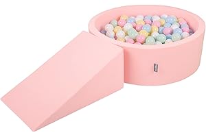 KiddyMoon Foam Playground For Kids With Round Ballpit (200 Balls ∅ 7Cm/2.75In) Soft Obstacles Course And Ball Pool Made In EU, Pink:Pastel Blue/Pastel Yellow/White/Mint/Light Pink