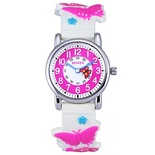 KZKR Kinderuhr Lernuhren Mdchenuhr Quarz Uhr Schnen Schmetterling Silikon Armbanduhr K044