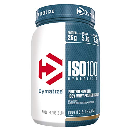 Dymatize ISO 100 Hydrolyzed Poudre d'Isolat de Protéines Faible en Sucre Riche en Protéines Biscuit/Crème 900 g