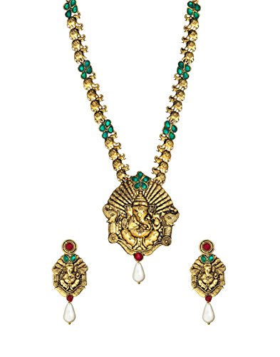 Zaveri Pearls Pendant Necklace and Earrings Set For Women (Golden)(ZPFK357)