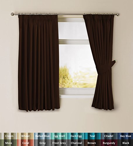 H.Versailtex Solid Thermal Insulated Blackout Pencil Pleat Anti - Mite Curtains for Bedroom with Two Free Tiebacks - Dark Brown, Energy Saving & Noise Reducting, 66" Width x 54" Drop, Set of 2 pieces