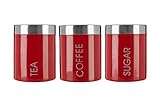 Premier Housewares Liberty Tea, Coffee and Sugar Canisters - Set of 3, Red (Kitchen &amp; Home)