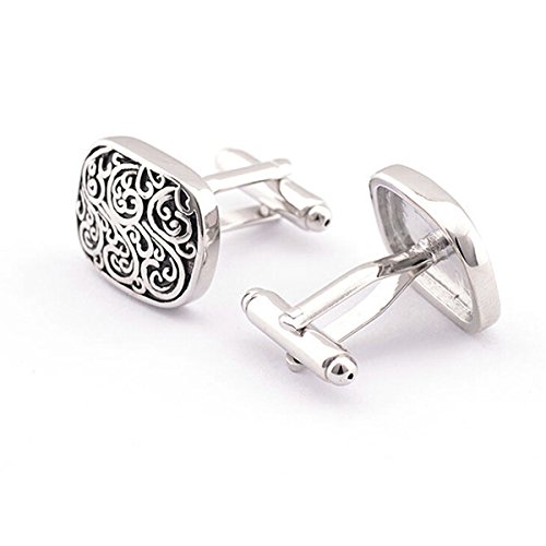 PIXNOR Unisex: Manschettenknöpfe Frauen Manschettenknöpfe Ärmel Buttons – Vintage Floral Print (silber + schwarz) - 4