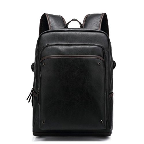 BAOSHA BP-11 Unisex Wasserdichter PU Leder Business Laptop Rucksäcke 14 Zoll Herren Damen Kunstleder College Studenten Schule Tasche School Backpack Daypack Schwarz - 2