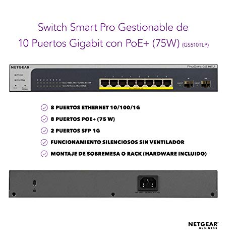Ofertas para Netgear GS510TLP- 100EUS - Switch de Red Smart Managed
ProSAFE (8 Puertos PoE, Gigabit Ethernet, 2 Puertos SFP y garantía de
Hardware Durante su Vida útil), Color Azul Cromado Revisión