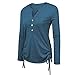 Produktbild Riou Langarmshirt Damen Tops Hemd Longsleeve Knopf T Shirt Damen Frauen Tops Oberteile Hoodie Pullover Damen Sweatshirt Spitzen Blusen Damen Tunika Herbst (S, Blau)