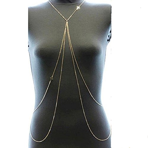 Fashion Golden Harness Women Bikini Gold Link Beach Crossover Belly Body Chain Jewelry
