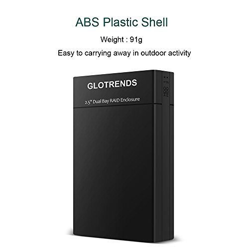 Externes RAID HDD Festplatten Gehäuse – GLOTRENDS 25R USB 3.0 2 Bay RAID Enclosure for 2.5 inch SATA HDD/SSD with Micro-B USB 3.0 Interface ABS Plastic Case Black - 5