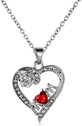 Women's Veuer Jewelry Christmas Gift For Mother, Her, Granny, Gran, Mum I Love You Mom Girlfriend/Husband Heart Necklace with Red Crystal Stone Lady/Women