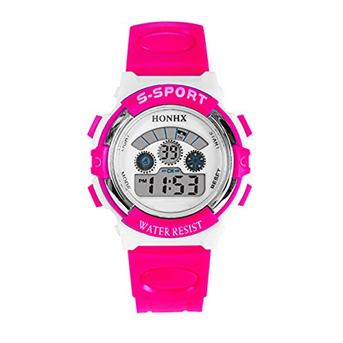 honhx Mädchen Gummi Band Multifunktionale Glow Datum Wecker Sport wasserdicht digital Armbanduhr – Rosa