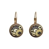 Gudeke Steampunk Uhr Zahnräder Zeit Gem Ohrstecker Mode Runde Glas Ohrringe (Gold)