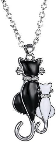 Silver Plated Black Cat Kitty Necklace Minimalist Design Double Cat Pendant Necklace