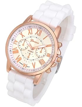 JSDDE Uhren,Genf Sport Armbanduhr Sportuhr Silikon-Quarz-Armbanduhr Bunte Silikon Armband Analog Qaurzuhr,Weiss