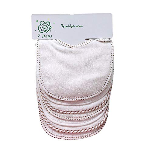 Juego de 7 baberos para bebé de doble capa, 100% algodón absorbente blanco blanco (white)
