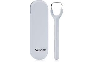 Venneir® Tongue Scraper with Travel Case, Oral Glide Pro–Bad Breath Treatment, Medical-Grade Stainless Steel– for Adults & Kids. 100% Rustproof, Sleek & Effective Design (Slate White)