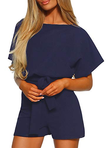 Fashion Jumpsuits Women Casual Short Sleeve Belted Elegant Playsuit